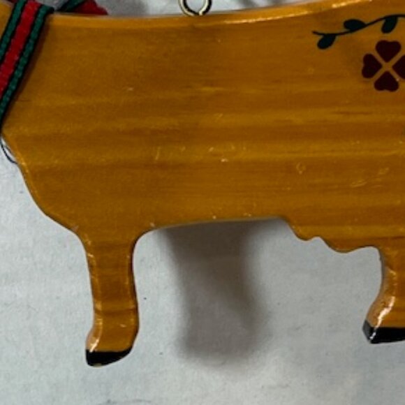 Vtg Wooden COW Hanging Holiday Ornament Handmade 4.25"x3" - Picture 7 of 12